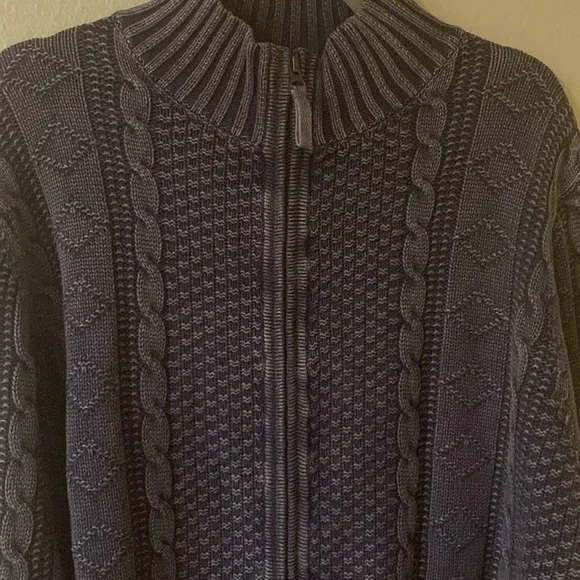 Carbon 2 Cobalt Mens Gray/Blue Linen/Cotton Cable Knit Fisherman Cardigan, XL